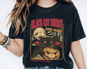 Funny Black Cat Energy Comfort Colors® TShirt, Halloween Party Tee, Witchy Black Cat Lover T-Shirt, Spooky Season Shirt, Funny Cat Lover