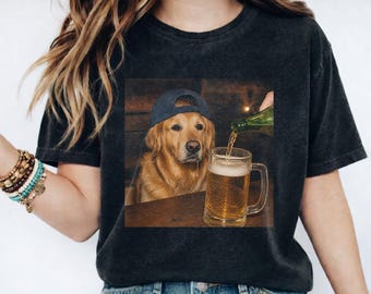 Funny Golden Retriever Dog Drinking Beer Comfort Colors® TShirt, Dog Meme Graphic Tee, Dog Lover Shirt, Silly Beer Lover Gifts, Beer Joke