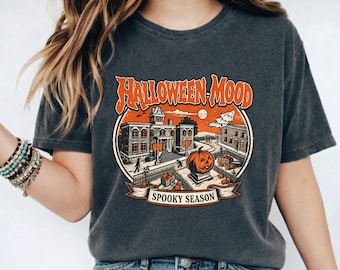 Halloween Mood spooky season graphic Comfort Colors T-Shirt | Vintage pumpkin haunted street Tee, Fall Spooky Season Tee, Halloween Lover