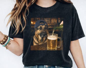 Funny German Shepherd Dog Drinking Beer Comfort Colors® TShirt, Pug Meme Graphic Tee, Dog Lover Shirt, Silly Beer Lover Gifts, Beer Joke