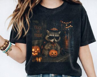 Raccoon Halloween Night Comfort Colors® TShirt, Raccoon Halloween Shirt, Spooky Season Graphic Tee, Funny Feral Tee, Trash Panda Tee