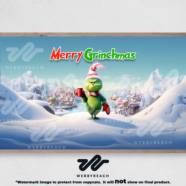 The Grinch Christmas Digital Art Download for Samsung Frame TV | Whoville & Mount Crumpit Scenery with Coffee | Festive Holiday Decor