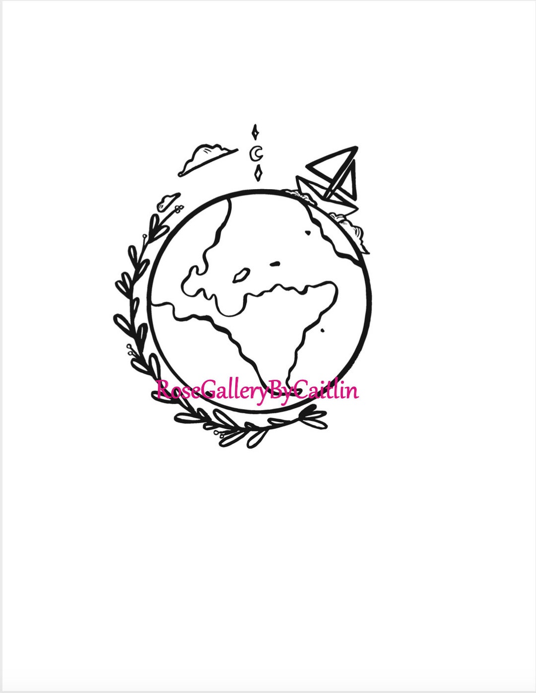 Black Line Art Print Earth - Etsy
