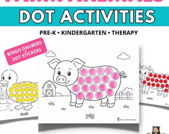 Farm Animals Dot Sticker Printable | Bingo Dauber Dot Marker Activity for Preschool Do a Dot Worksheets, Occupational Therapy (PDF)