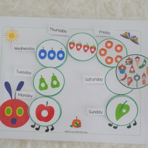 The Very Hungry Caterpillar Printable | Activity Worksheet for Toddler Busy Book | Preschool Kindergarten | Days of the Week | Eric Carle