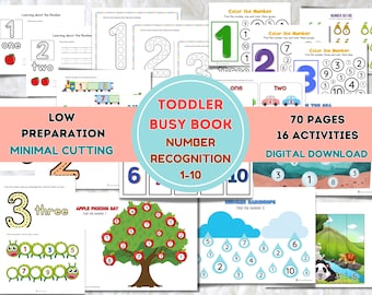 Toddler Preschool Busy Book Printable LOW Prep | NUMBERS Learning Binder | Activity Book for Toddlers and Preschoolers | Digital