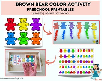 Brown Bear Brown Bear What Do You See Activities | Color Sorting and Recognition Printable for Toddlers and Preschool | Fine Motor Activity