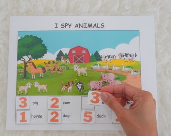Farm Animals Activity Worksheet for Toddler Busy Book | Preschool Kindergarten Binder | Animals and Counting Printable | Animals Digital PDF