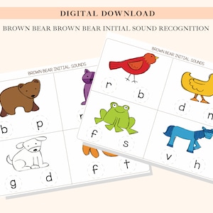 Toddler Busy Book Binder Activity Worksheet | Brown Bear Brown Bear  | Printable for Preschool Kindergarten | Initial Sounds | Homeschool