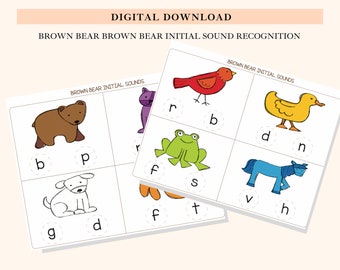 Toddler Busy Book Binder Activity Worksheet | Brown Bear Brown Bear  | Printable for Preschool Kindergarten | Initial Sounds | Homeschool