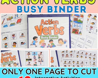 Action Verbs Worksheet for Speech Therapy | Morning Work Busy Binder for Autism |  Preschool Learning Binder Printable (Digital PDF)