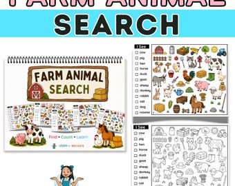 Farm Animal Activities | Search & Count Worksheets | Morning Work for PreK, Kinder |  Preschool Learning Binder Printable (Digital PDF)