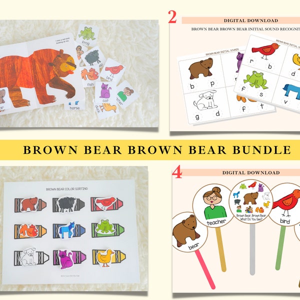 BUNDLE Braunbär Braunbär Was siehst du | Buchbinder Arbeitsblätter für Kleinkind, Vorschule, Kindergarten | Kreiszeit | Homeschool