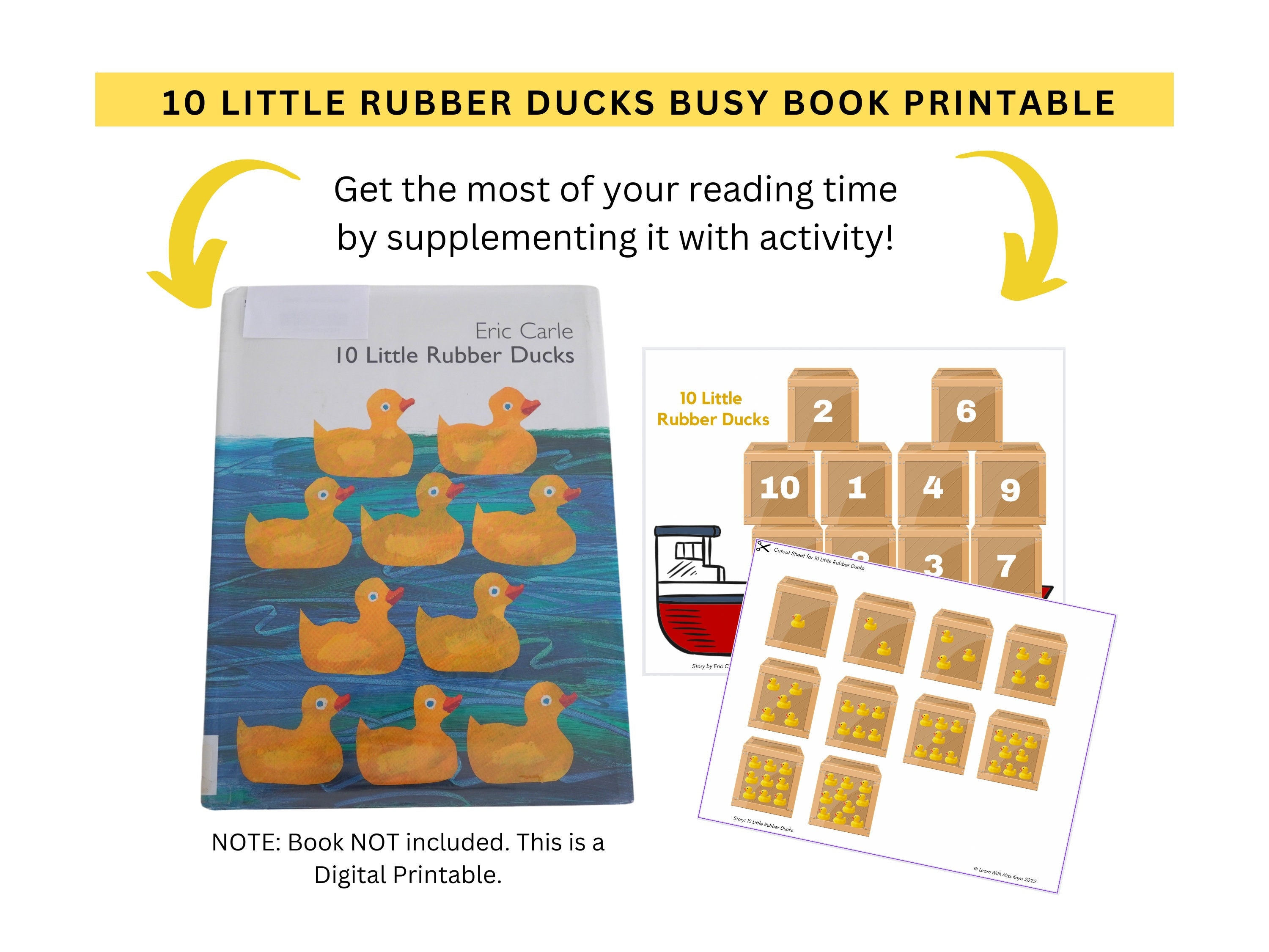 10 Little Rubber Ducks Busy Book Printable | Activity Worksheet for Toddler or Preschool Learning Binder | Counting Activity | Eric Carle