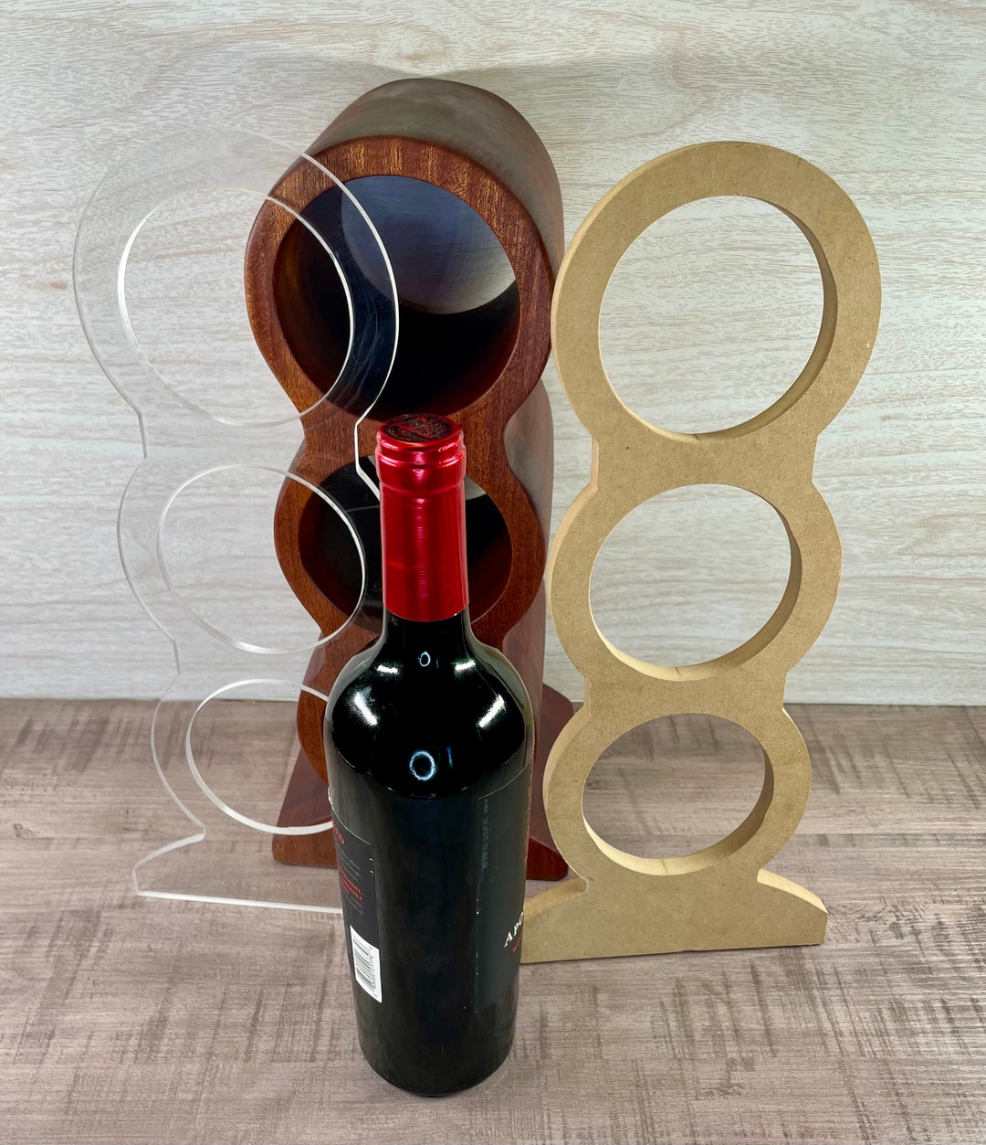 3 Bottle Wine Rack Router Template. Clear Cast Acrylic or MDF, Woodworking Template, Woodworking
