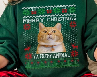 Benutzerdefinierte Foto Weihnachten hässliche Pullover, Meowy Catmas hässliche Pullover, Thanksgiving-Geschenke, Weihnachtsgeschenk, Geschenk für Katzenliebhaber, Katzenmutter, Katzenpapa
