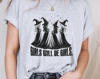 Mädchen sein Mädchen Hexe Shirt, moderne Retro Hexe T-Shirt, minimalistisches Halloween Shirt, ästhetisches Coven Geschenk, feministisches Hexerei Shirt