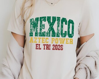 Mexiko Aztec Power T-Shirt - El Tri 2026 Fußballfan Ausrüstung - Vintage Distressed mexikanischer Stolz Grafik T-Shirt