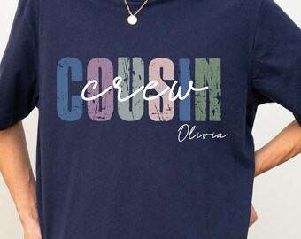 Benutzerdefinierte Cousin Crew Shirt, personalisiertes Familientreffen Geschenk, passendes Kinder Urlaub T-Shirt, Erdfarben Familien Reise Shirt, personalisierter Name