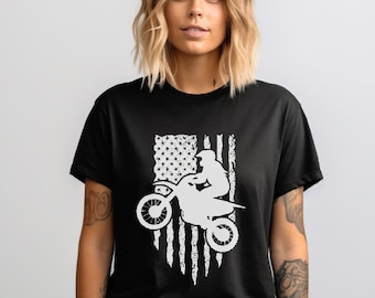 T-shirt moto cross drapeau américain : cadeau motocross