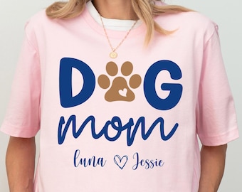 Camiseta personalizada para mamá de perro: nombres de mascota personalizados, camiseta de mezcla de algodón