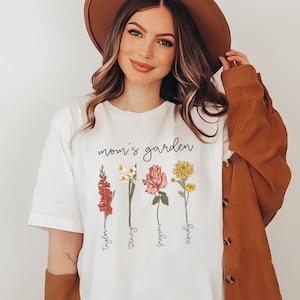 Oma - Moeder Shirt met aangepaste geboortebloemen en namen - Moederdagcadeau - Uniek omacadeau - Gepersonaliseerd verjaardagscadeau, kleinkinderen