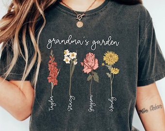 Mormor - Mamma-tröja med personliga födelseblommor och namn - Mors dag-present - Unik mormorspresent - Personlig födelsedagspresent, barnbarn