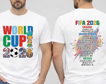 Fussball WM 2026 T-Shirt, 2026 Host Cties Shirt mit Rückendruck, USA Kanada Mexiko Fußballfan Tee, Turnier Geschenk, Sport T-Shirt