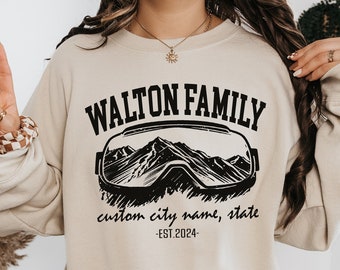 Sudadera personalizada para viaje de esquí familiar: sudadera con capucha y gafas de nieve personalizadas