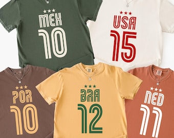 Retro Fußball-Shirt, WM 2026 Country Tees, Brasilien Argentinien USA Mexiko England Portugal Frankreich Deutschland Shirts, Komfortfarben Shirts