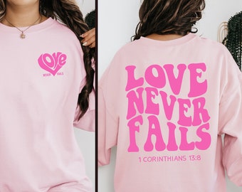 Sudadera cristiana "El amor nunca falla" - Sudadera extragrande con versículo bíblico