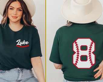 Personalisiertes Baseball Mom T-Shirt: Baseball Stitch, personalisierter Name & Nummer
