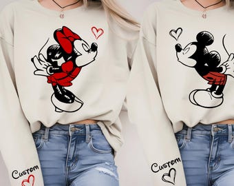 Personalized Lover Mickey and Minnie Sweatshirt, Valentine Gift Sweatshirt,Disney Lover Valentines Day,Disney Couple,Disney Matching Sweater