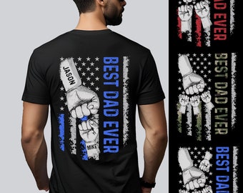 Personalized Dad Raised Fist Bump T-Shirt, Custom Kid Names Gift For Daddy, Best Dad Ever Shirt, Father's Day Gift, Dad Kids Matching Tshirt