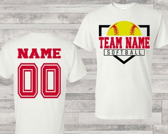 Aangepast softbalteamshirt: T-shirt met naam en nummer