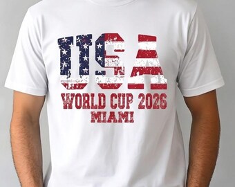 USA WM 2026 Miami T-Shirt, Fußball-Fan Geschenk, USA Football Shirt, Miami Host City 2026 T-Shirt, Vintage USA Flagge Grafik Shirt