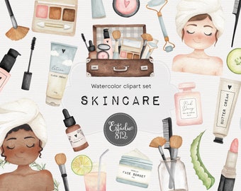 Skin Care Clipart, Skincare Clip Art, watercolor, digital art, Digital Planner, spa day, esthetician clipart.