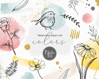 Colors Clipart, Watercolor Digital Clipart, Textures, Shapes, Printable