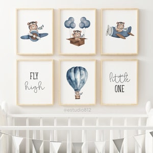 Aviator bear, traveler bear, trip, balloon, plane, parachute, sky, cloud, water color, teddy bear, flying, Watercolor Clipart Bundle. image 7