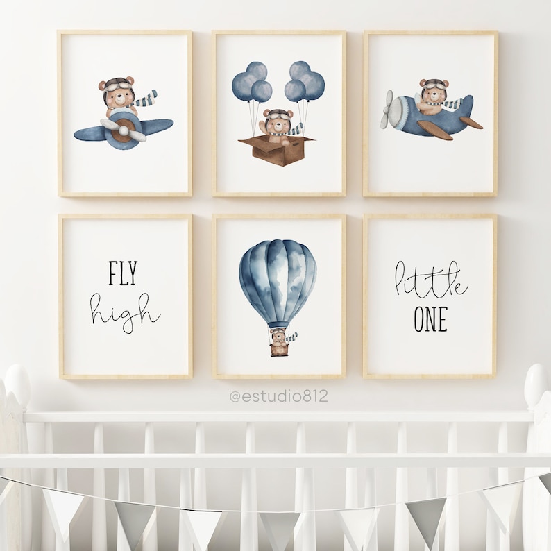 Aviator bear, traveler bear, trip, balloon, plane, parachute, sky, cloud, water color, teddy bear, flying, Watercolor Clipart Bundle. image 7