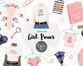 Girl power clipart,planner clipart, girl boss clipart, feminine clipart, womans clipart