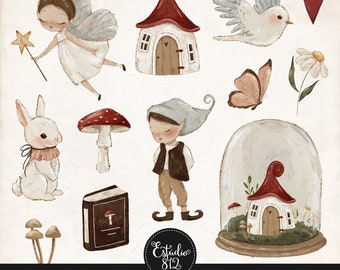 fairy tale, rabbit, mushroom, magic, fairies, bobolettes, books, elf, flowers, star, heart.