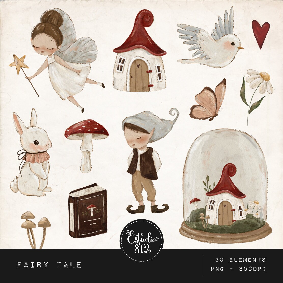 fairy tale, rabbit, mushroom, magic, fairies, bobolettes, books, elf, flowers, star, heart.