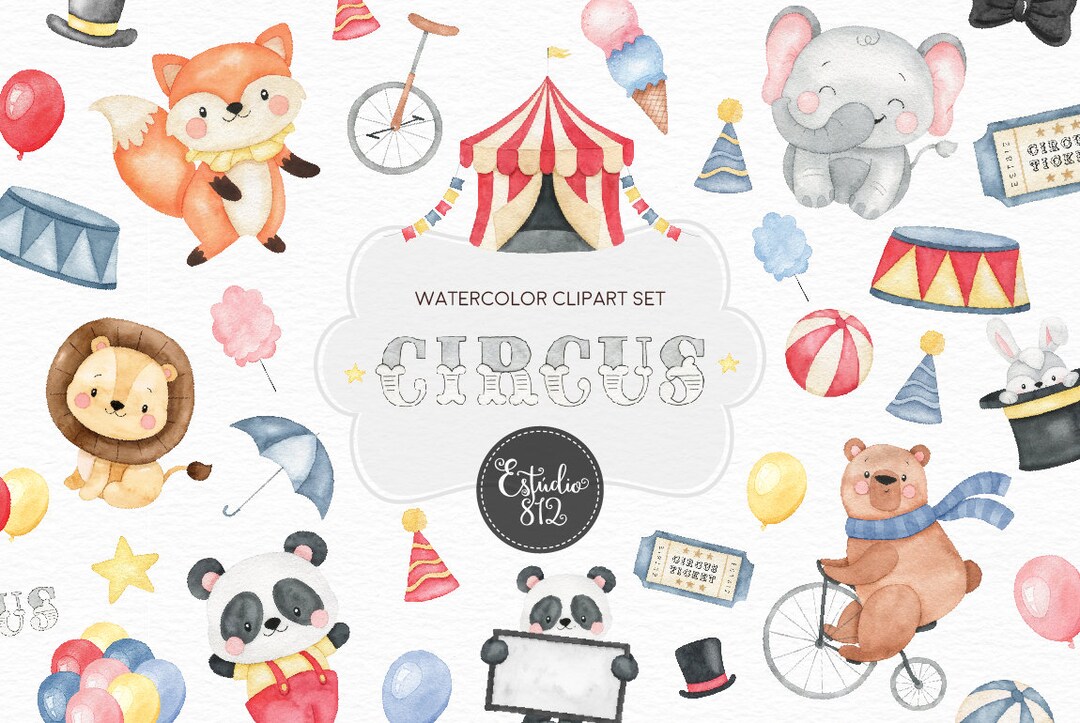 Circus Nursery Clipart, Circus Animals Watercolor Digital Clipart ...