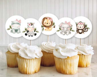 Top cake safari, giraffe, hippopotamus, zebra, lion, monkley, elephant