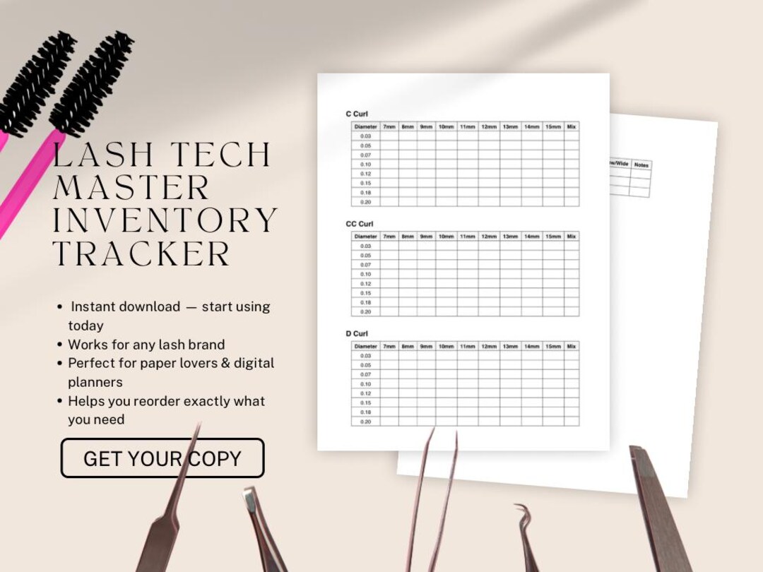 Lash Tech Master Inventory Tracker | Lash Extension Supply Checklist ...