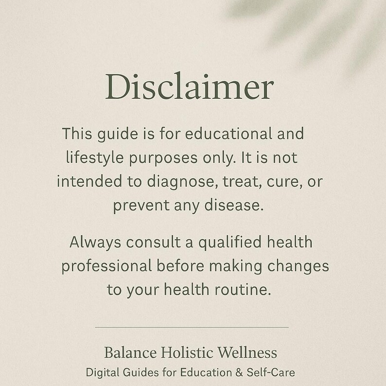 K&ouml;nnte beinhalten: Beigefarbener Hintergrund mit dem Wort "Disclaimer" in dunkler Schrift. Darunter steht, dass der Leitfaden nur f&uuml;r Bildungs- und Lifestyle-Zwecke bestimmt ist und nicht zur Diagnose oder Behandlung von Krankheiten dient. Es wird empfohlen, einen Arzt zu konsultieren.