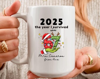 Personalized Christmas Gift For Teacher, 2025 The Year I Barely Survived 67 Mug, Custom Teacher Appreciation, Funny Gift For Teacher, 67 Mug