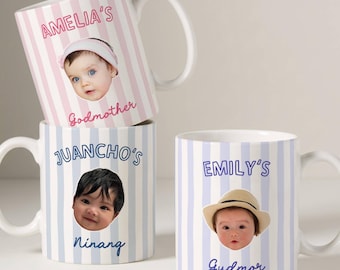 Godmother Gift Custom Photo Striped Mug, Cute Godparent Appreciation Gift, Personalized Godmother Proposal Mug with Name
