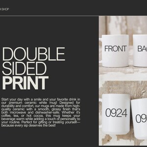 May include: Two white ceramic mugs with a double-sided print. The front of each mug says "0924".